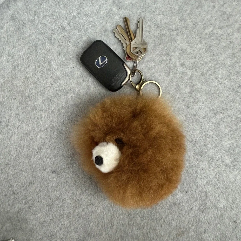 Peruvian Soul Alpaca Fur Bag Charm Keychain Brown Bear Fluffy Cute Bag Accessory